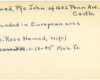 World War II, Vindicator, John Hamed, New Castle, wounded, Europe, Rose Hamed, 1945, Mahoning, Trumbull