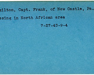 World War II, Vindicator, Frank Hamilton, New Castle, missing, Africa, 1943