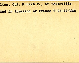 World War II, Vindicator, Robert T. Hamilton, Wellsville, wounded, France, 1944, Mahoning