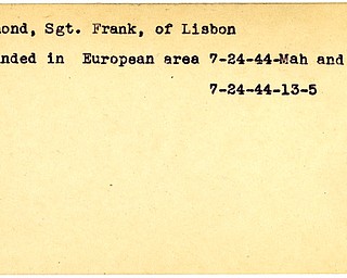World War II, Vindicator, Frank Hammond, Lisbon, wounded, Europe, 1944, Mahoning, Trumbull