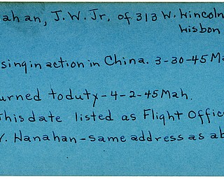 World War II, Vindicator, J.W. Hanahan Jr, Lisbon, missing, China, 1945, Mahoning, safe