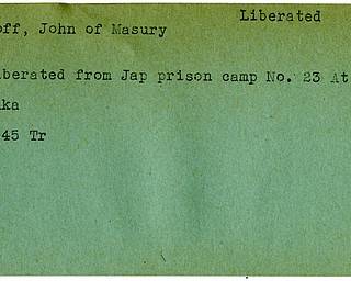 World War II, Vindicator, John Handoff, Masury, liberated, Japanese, 1945, Trumbull
