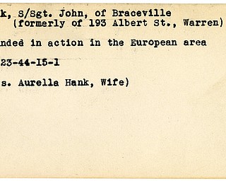 World War II, Vindicator, John Hank, Braceville, Warren, wounded, Europe, 1944, Aurella Hank