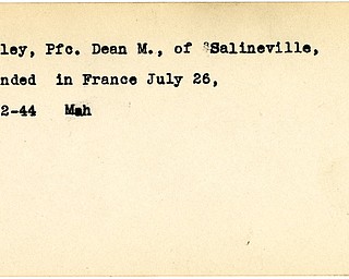 World War II, Vindicator, Dean M. Hanley, Salineville, wounded, France, 1944, Mahoning