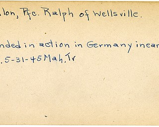 World War II, Vindicator, Ralph Hanlon, Wellsville, wounded, Germany, 1945, Mahoning, Trumbull