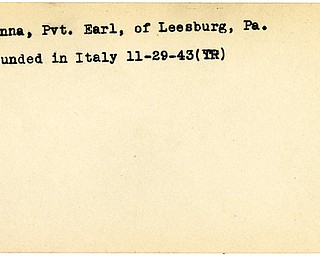 World War II, Vindicator, Earl Hanna, Leesburg, Pennsylvania, wounded, Italy, 1943, Trumbull
