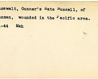 World War II, Vindicator, Russell Hannawalt, Kinsman, wounded, Pacific, 1944, Mahoning