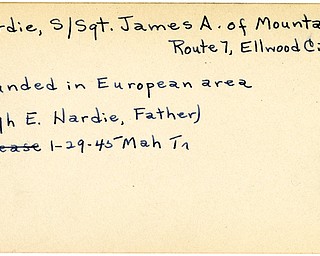 World War II, Vindicator, James A. Hardie, Ellwood City, wounded, Europe, 1945, Mahoning, Trumbull, Hugh E. Hardie (Father)