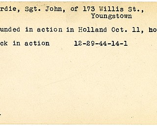 World War II, Vindicator, John Hardie, Youngstown, wounded, Holland, back in action, 1944