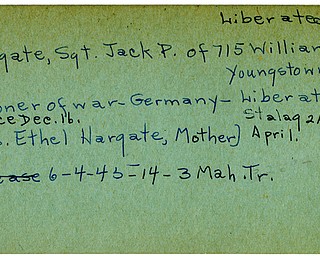 World War II, Vindicator, Jack P. Hargate, Youngstown, prisoner, Germany, Liberated, Stalag, 1945, Mahoning, Trumbull, Ethel Hargate