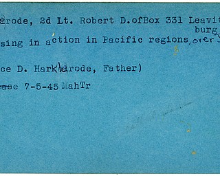 World War II, Vindicator, Robert D. Harklerode, Leavittsburg, missing, Pacific, Japan, 1945, Mahoning, Trumbull, Trace D. Harklerode