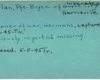 World War II, Vindicator, Bryce Harlan, Grove City, Harrisville, missing, Prisoner, Germany, liberated, 1945, Trumbull