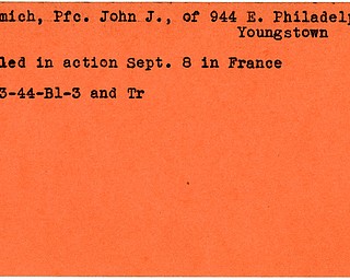 World War II, Vindicator, John J. Harmich, Youngstown, killed, France, 1944, Trumbull