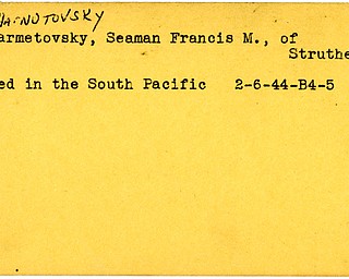 World War II, Vindicator, Francis M. Harnutovsky, Francis M. Harmetovsky, Struthers, died, South Pacific, Pacific, 1944