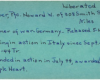 World War II, Vindicator, Howard W. Harper, Niles, prisoner, Germany, 1945, missing, Italy, 1944, wounded, award, Purple Heart, Trumbull, Liberated