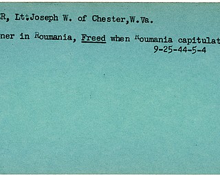 World War II, Vindicator, Joseph W. Harper, Chester, West Virginia, prisoner, Roumania, Romania, freed, 1944