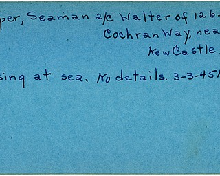 World War II, Vindicator, Walter Harper, Cochran Way, New Castle, missing, sea, 1945, Mahoning, Trumbull
