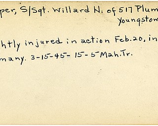 World War II, Vindicator, Willard H. Harper, Youngstown, wounded, Germany, 1945, Mahoning, Trumbull