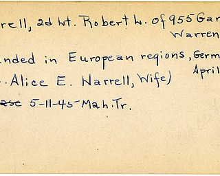 World War II, Vindicator, Robert L. Harrell, Warren, wounded, Europe, Germany, 1945, Mahoning, Trumbull, Alice E. Harrell
