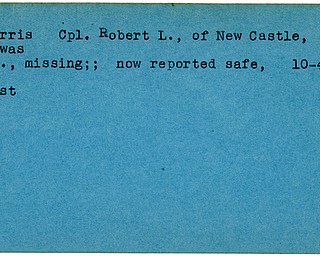 World War II, Vindicator, Robert L. Harris, New Castle, Pennsylvania, missing, safe, 1944