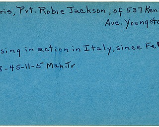 World War II, Vindicator, Robie Jackson Harris, Youngstown, missing, Italy, 1945, Mahoning, Trumbull