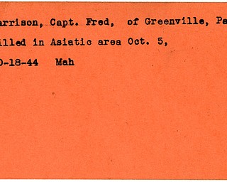 World War II, Vindicator, Fred Harrison, Greenville, Pennsylvania, killed, Asiatic, Asia, 1944, Mahoning