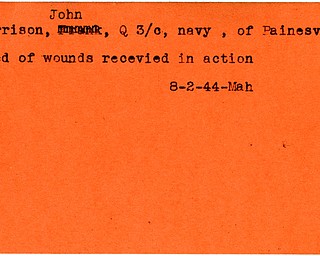World War II, Vindicator, John Harrison, navy, Painesville, died, killed, wounded, 1944, Mahoning