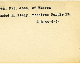 World War II, Vindicator, John Harsh, Warren, wounded, Italy, award, Purple Heart, 1944