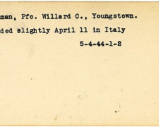 World War II, Vindicator, Willard C. Hartman, Youngstown, wounded, Italy, 1944