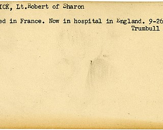 World War II, Vindicator, Robert Hartwick, Sharon, wounded, France, hospital, England, 1944, Trumbull