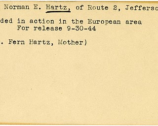 World War II, Vindicator, Norman E. Hartz, Jefferson, wounded, Europe, 1944, Fern Hartz
