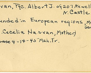 World War II, Vindicator, Albert J. Harvan, New Castle, wounded, Europe, Germany, 1945, Mahoning, Trumbull, Cecelia Harvan