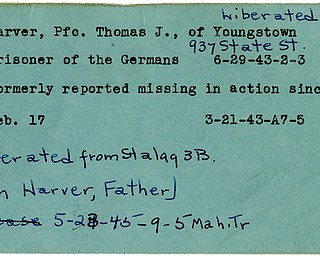 World War II, Vindicator, Thomas J. Harver, Youngstown, prisoner, Germany, 1943, missing, liberated, Stalag, 1945, Mahoning, Trumbull, John Harver
