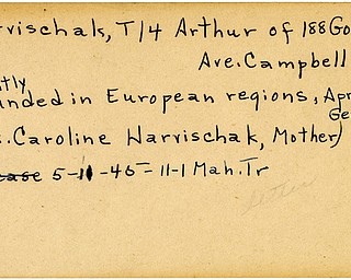 World War II, Vindicator, Arthur Harvischak, Campbell, wounded, Europe, Germany, 1945, Mahoning, Trumbull, Caroline Harvischak