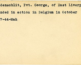 World War II, Vindicator, George Haudenschlit, East Liverpool, wounded, Belgium, 1944, Mahoning
