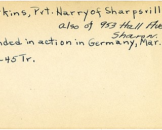 World War II, Vindicator, Harry Hawkins, Sharpsville, Sharon, wounded, Germany, 1945, Trumbull