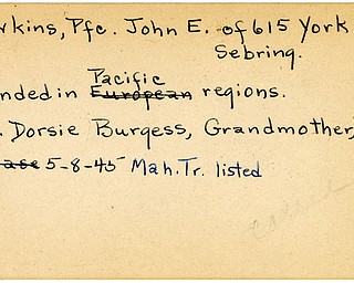 World War II, Vindicator, John E. Hawkins, Sebring, wounded, Pacific, 1945, Mahoning, Trumbull, Dorsie Burgess