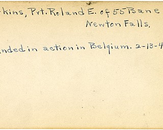 World War II, Vindicator, Roland E. Hawkins, Newton Falls, wounded, Belgium, 1945, Trumbull