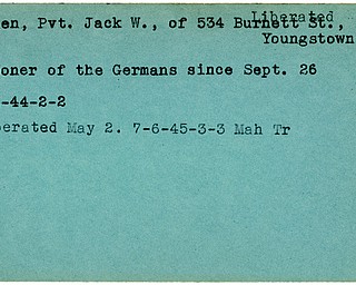 World War II, Vindicator, Jack W. Hayden, Youngstown, prisoner, Germany, 1944, Liberated, 1945, Mahoning, Trumbull