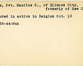 World War II, Vindicator, Maurice C. Hayes, Ellwood City, New Castle, wounded, Belgium, 1944, Mahoning