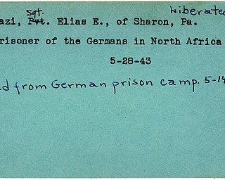 World War II, Vindicator, Elias E. Hazi, Sharon, Pennsylvania, prisoner, Germany, North Africa, 1943, liberated, freed, 1945, Trumbull