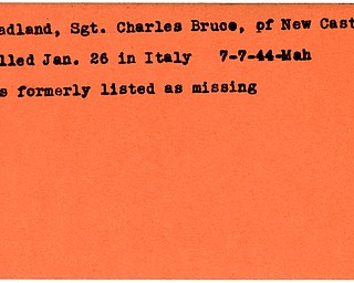 World War II, Vindicator, Charles Bruce Headland, New Castle, killed, 1944, Mahoning, Italy, missing