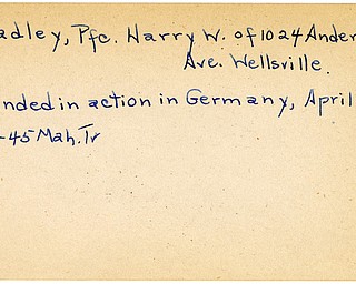 World War II, Vindicator, Harry W. Headley, Wellsville, wounded, Germany, 1945, Mahoning, Trumbull