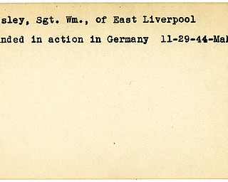World War II, Vindicator, William Heasley, East Liverpool, wounded, Germany, 1944, Mahoning