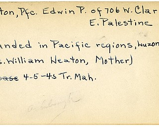 World War II, Vindicator, Edwin P. Heaton, East Palestine, wounded, Pacific, Luzon, William Heaton, 1945, Mahoning, Trumbull