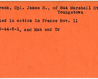World War II, Vindicator, James H. Hebrank, Youngstown, killed, France, 1944, Mahoning, Trumbull