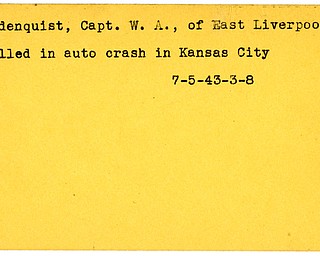 World War II, Vindicator, W. A. Hedenquist, East Liverpool, killed, accident, Kansas City, 1943