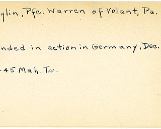 World War II, Vindicator, Warren Hedglin, Volant, wounded, Germany, 1945, Mahoning, Trumbull