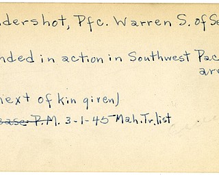 World War II, Vindicator, Warren S. Hendershot, Sebring, wounded, Pacific, 1945, Mahoning, Trumbull