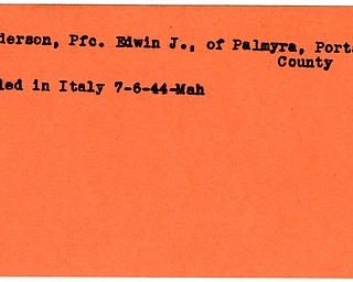 World War II, Vindicator, Edwin J. Henderson, Palmyra, killed, Italy, 1944, Mahoning